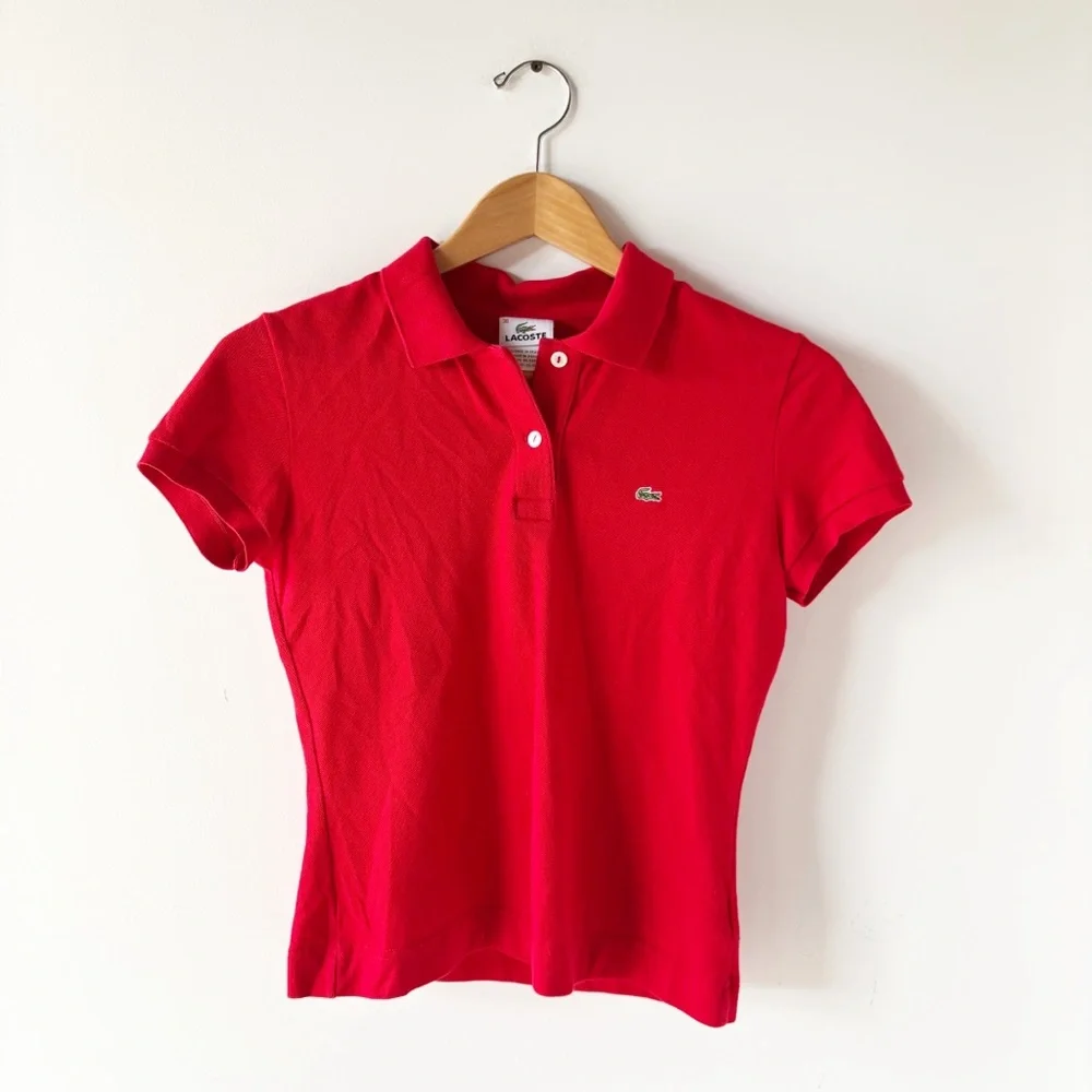 Lacoste Cherry Red Slim Fit Stretch Mini Piqué Polo Shirt 38 M Medium - Picture 1 of 4
